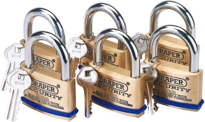 Immagine prodotto Draper 67663 padlock with key solid brass 60 mm 6 pieces
