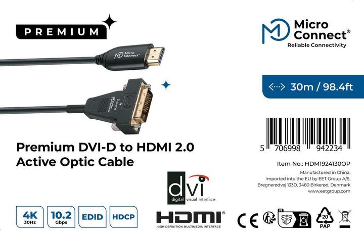 Image du produit MicroConnect Câble optique Premium DVI - HDMI (30 m)