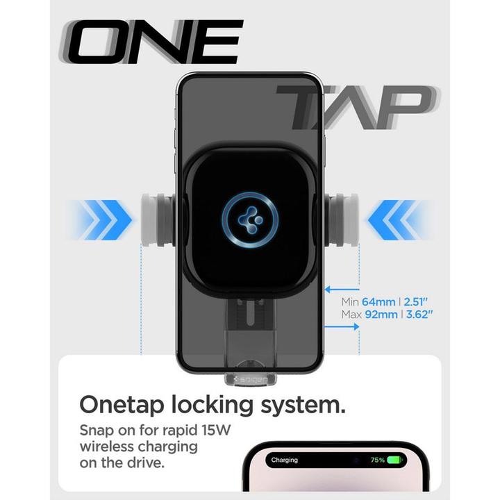 Actual product image Spigen car mount with charger UTS12W Onetap Universal Vent Car Mount Wireless Charger black