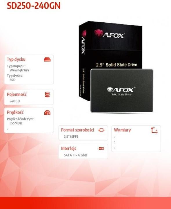 Actual product image AFOX SSD 240GB 2.5" SATA III 6Gb/s 240GN SD250 (240 GB, 2.5")