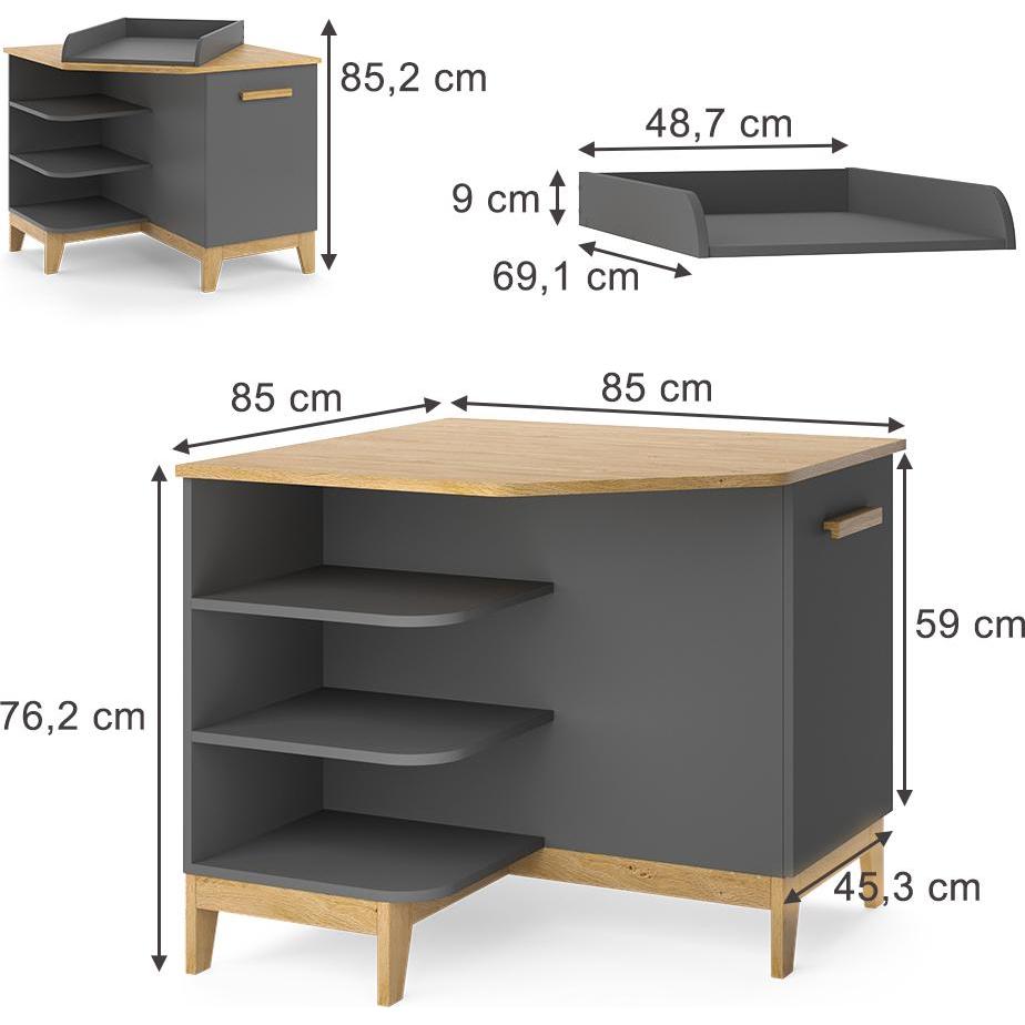 Thumbnail - VitaliSpa Wickelkommode Malia, Grau/Eiche, 85 x 85.2 cm mit Tür