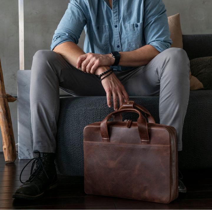 Produktbild Only-Bags.Store Top-Grain-Leder-Reise-16-Zoll-Laptoptasche, Aktentasche, Umhängetasche, Portfolio, Notebook (16")