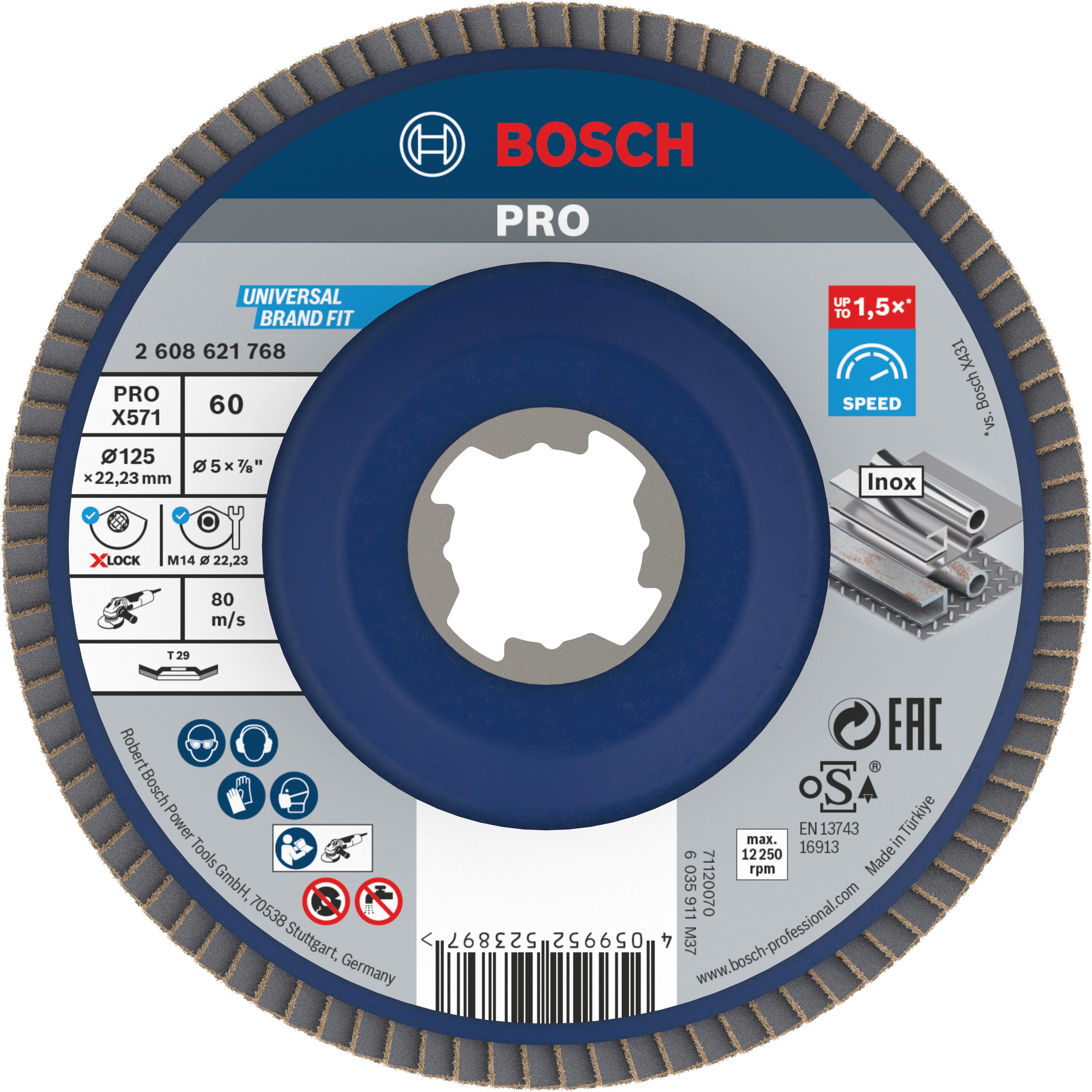 Bosch Professional Zubehör, Schleifmittel, PRO X571 X-Lock Fächerschleifscheibe, 125 mm, G60 (60)