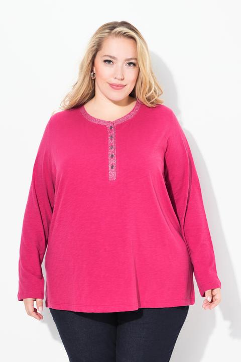 Immagine prodotto Ulla Popken Maglia con abbottonatura glitter, scollo a V e maniche lunghe (42, 44)