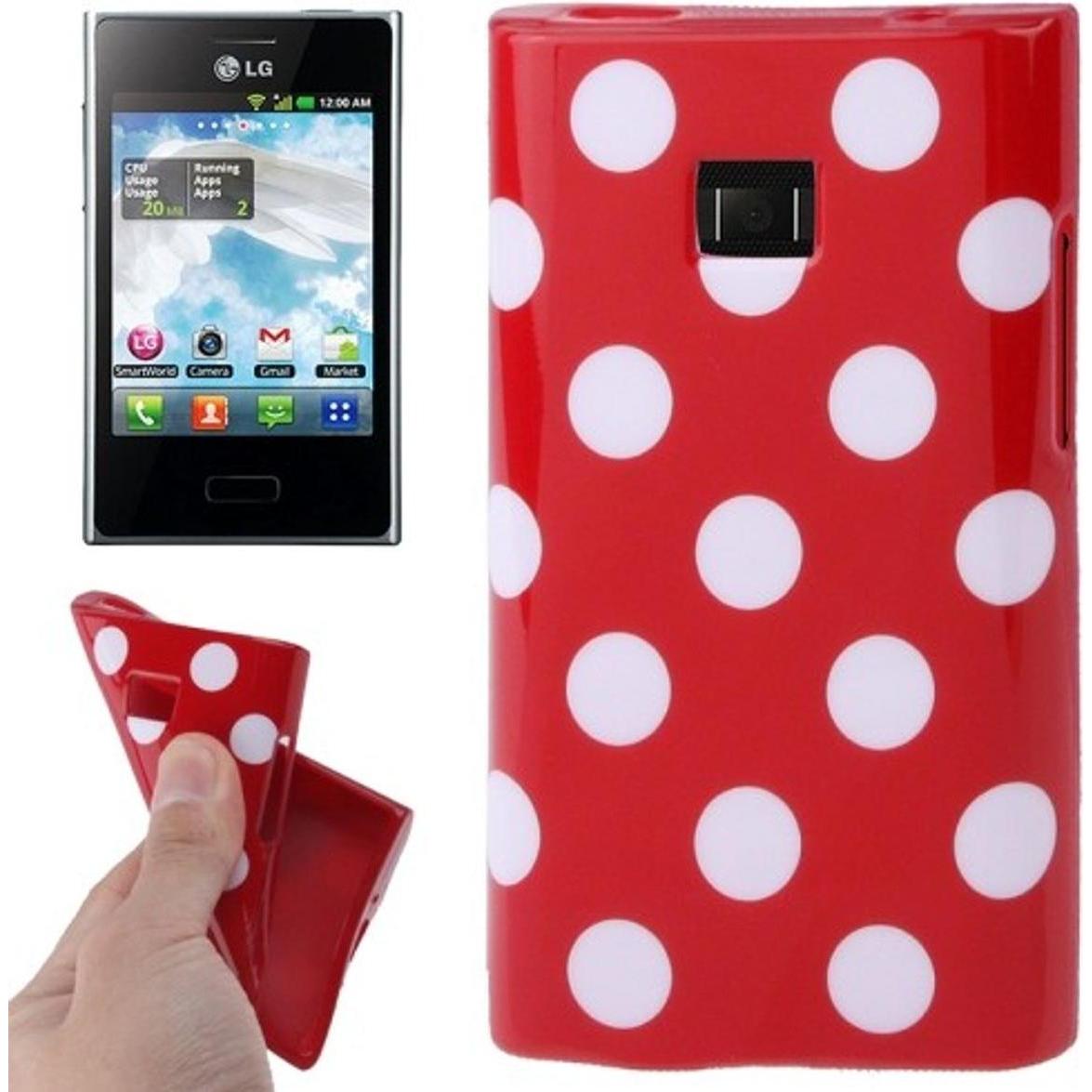 König Design Schutzhülle TPU Punkte Case für Handy LG Optimus L3 / E400 rot (LG Optimus L3 II), Smartphone Hülle, Rot