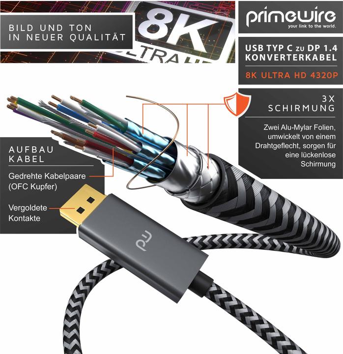Actual product image Primewire USB Type C - DisplayPort (1 m, DisplayPort, USB Type C)