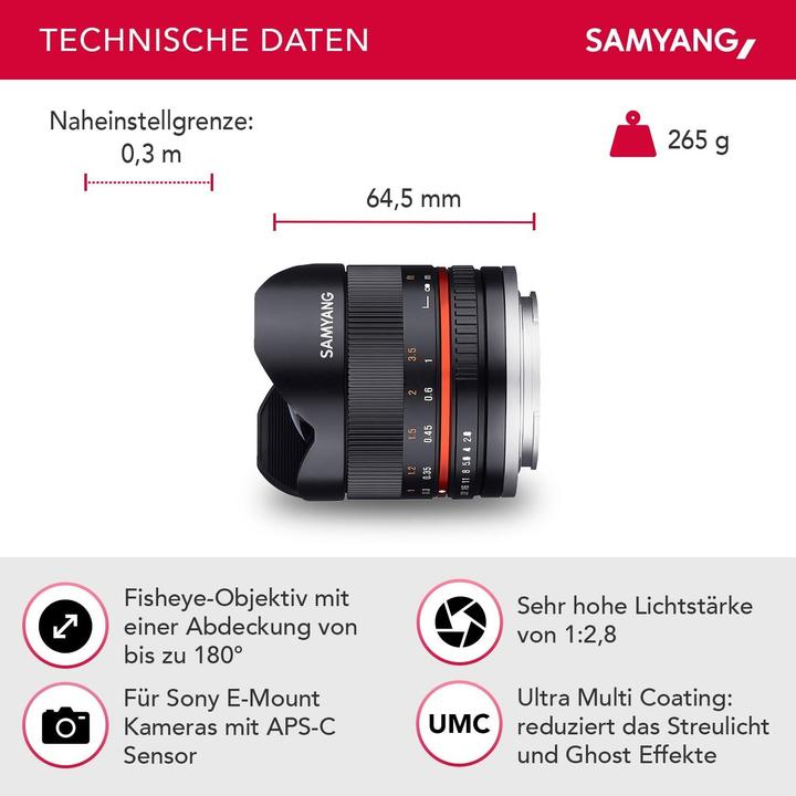 Produktbild Samyang 8mm f/2.8 II, Sony E (Sony E, APS-C / DX)