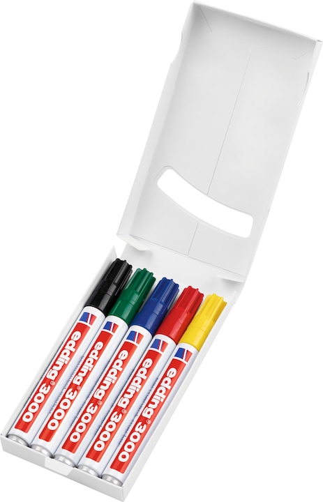 Immagine prodotto Edding Marcatore permanente 3000 5 pezzi, verde/giallo/blu/rosso (Rosso, Nero, Blu, Giallo, Verde, 3 mm, 5 x)
