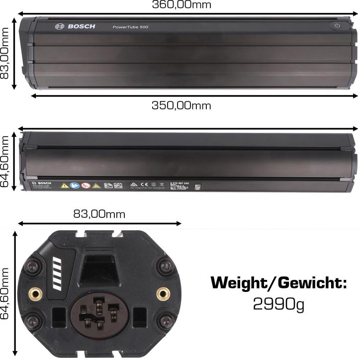 Actual product image Bosch eBike PowerTube 500 BBP280 / horizontal (500 Wh, E-Bike battery)