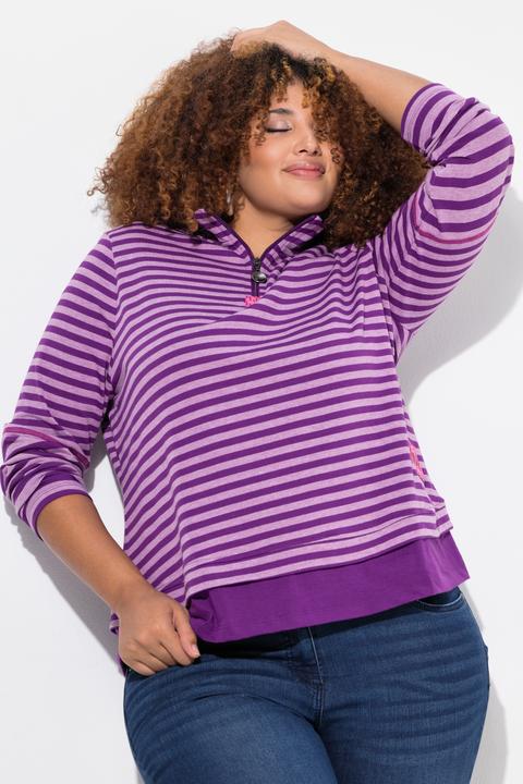 Image du produit Ulla Popken T-shirt à manches longues et col camionneur, coupe Classic Fit, jeu de rayures (50, 52)