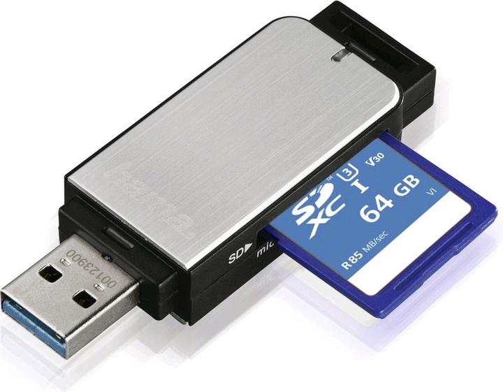 Actual product image Hama USB 3.0 SD/microSD card reader, silver (USB 3.0)
