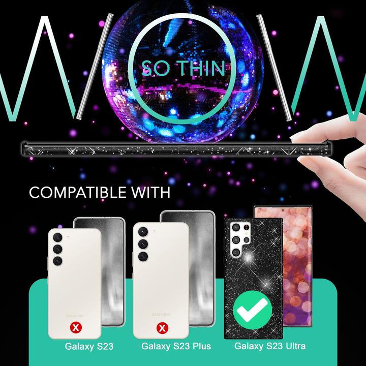 Produktbild Nalia Glitzer Silikon Hülle mit 2x Displayschutz (Samsung Galaxy S23 Ultra)