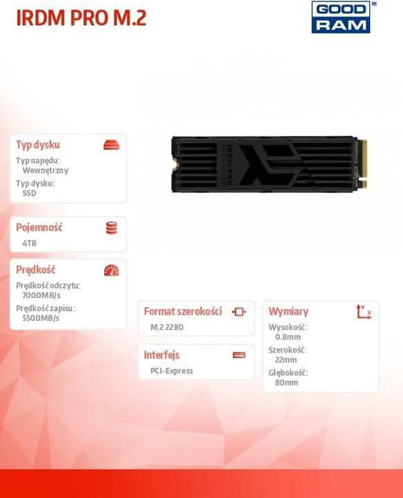 Actual product image Goodram IRDM PRO 4TB M.2 PCIe Gen4x4 (4000 GB, M.2 2280)
