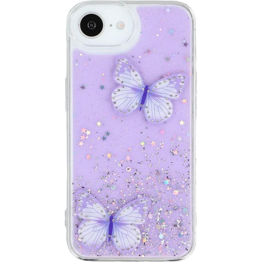 Cover-Discount iPhone 17e / 16e - Glitzer Hülle Schmetterlinge (Apple iPhone 16e, Apple iPhone 17e), Cover smartphone, Viola