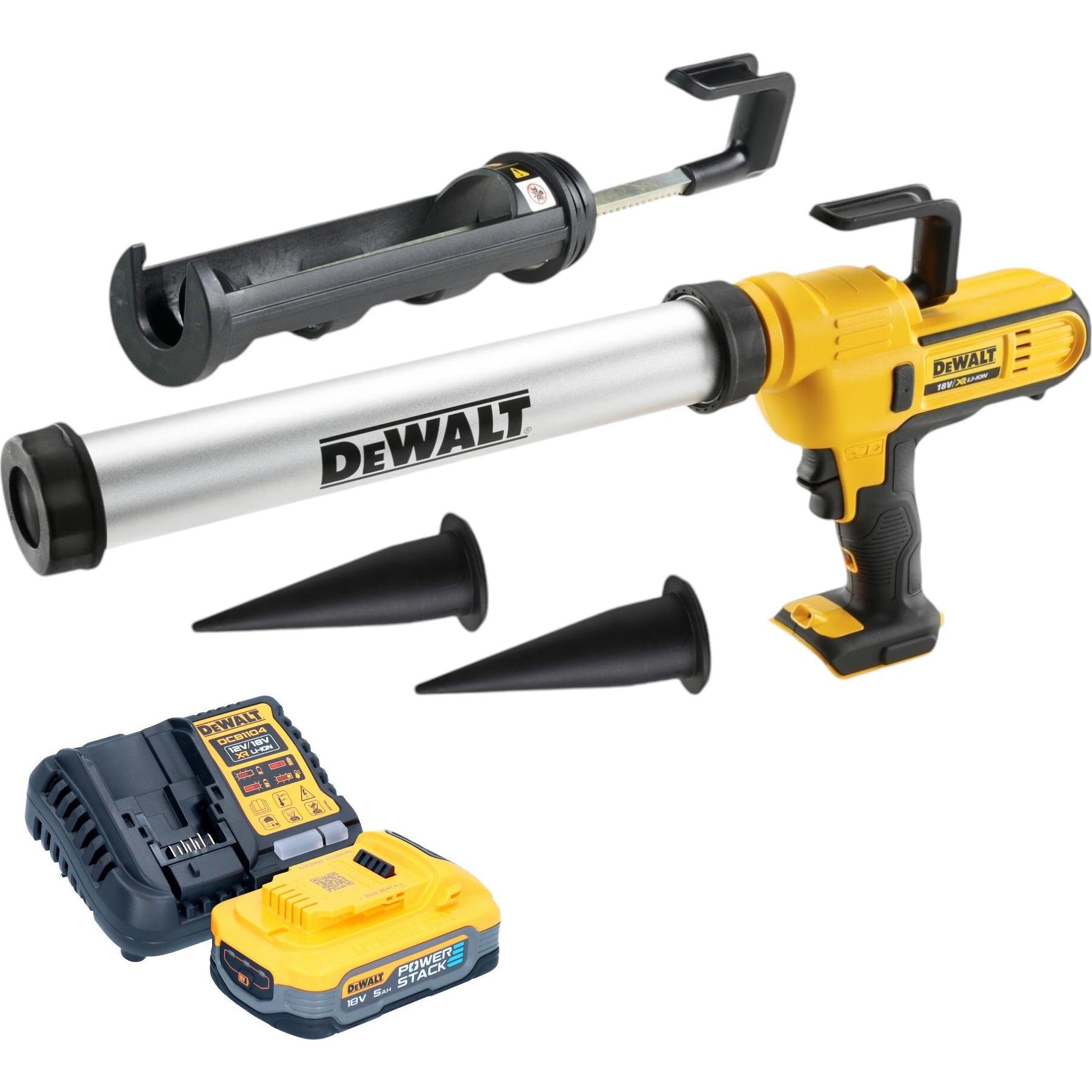 DeWalt, Kartuschenpistole + Fettpresse, DCE 581 H1K Akku Kartuschenpistole 18 V 310 ml + 1x Powerstack Akku 5,0 Ah + Lad...