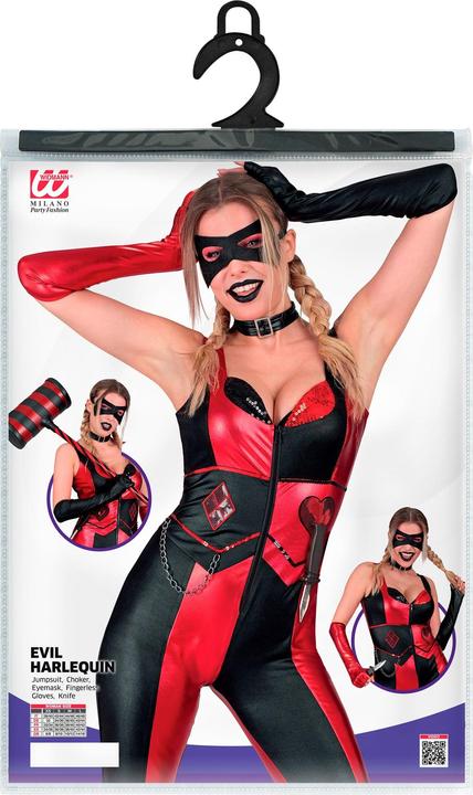 Produktbild Widmann Harlequin Damenkostüm Overall, Halsband, Augenmaske, fingerlose Handschuhe, Messer (L)
