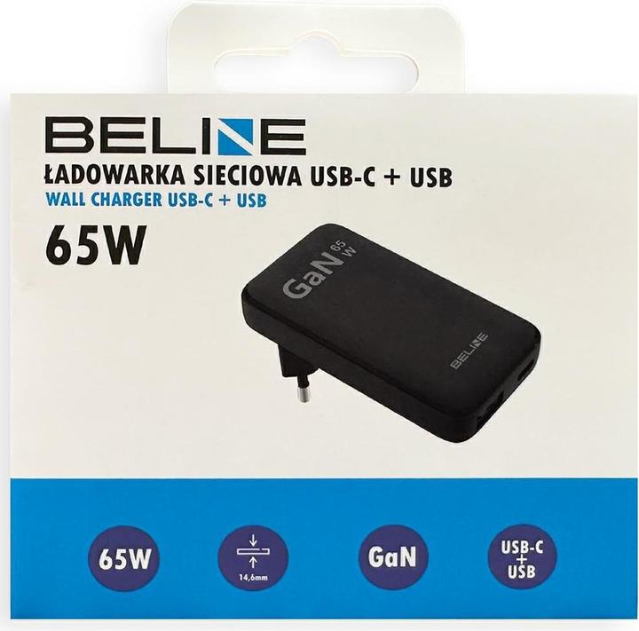 Produktbild Beline Charger 1x USB-C + 1x USB 65W black (only head) PD 3.0 + QC 3.0 BLN2CW65 (65 W)