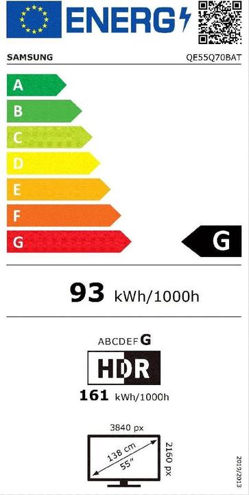 Energy Label Samsung QE55Q70B (55", Q70B, QLED, 4K, 2022)