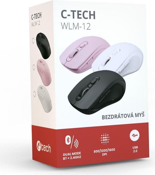 Actual product image C-Tech WLM-12BK/Ergonomick??/Optick??/Pro prav??ky/Bezdr??tov?? USB + Bluetooth/??ern?? (Wireless)