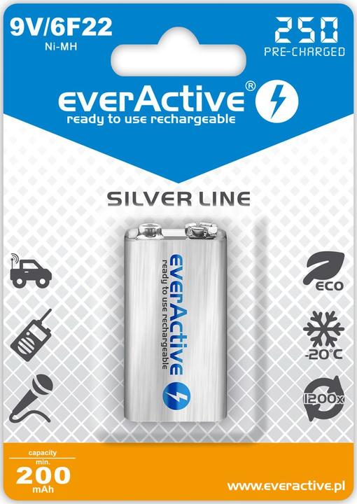 Produktbild Everactive Rechargeable 6F22 9V 250 mAh (1 Stk., 9V Block, 250 mAh)
