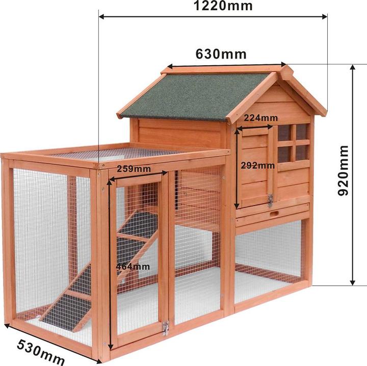 Actual product image Wiltec Rabbit hutch 1220x630x920mm Free-range enclosure Rabbit cage Small animal hutch