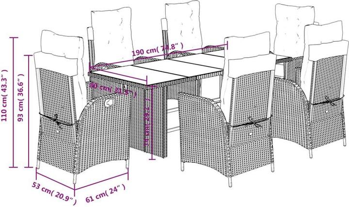 Produktbild vidaXL Garten Essgruppe (190 x 80 x 74 cm)