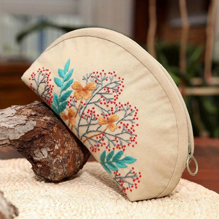 Produktbild Only-Bags.Store DIY 3D Halbmond Stickerei Kit mit Stretch-Stoff - Handmade Make-up & Storage Bag Craft Set