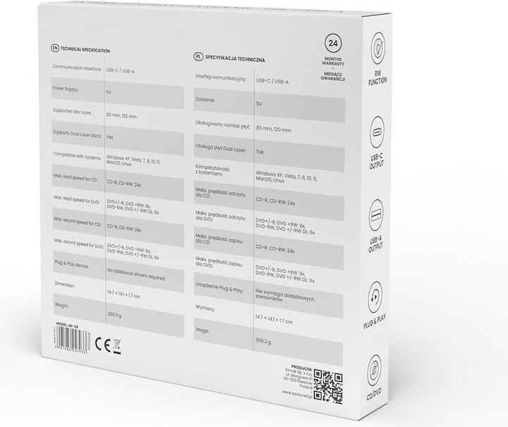 Produktbild Savio AK-59 Externer schlanker CD/DVD-Recorder R/RW - USB-C/USB-A, juodas (CD Brenner, DVD Brenner)