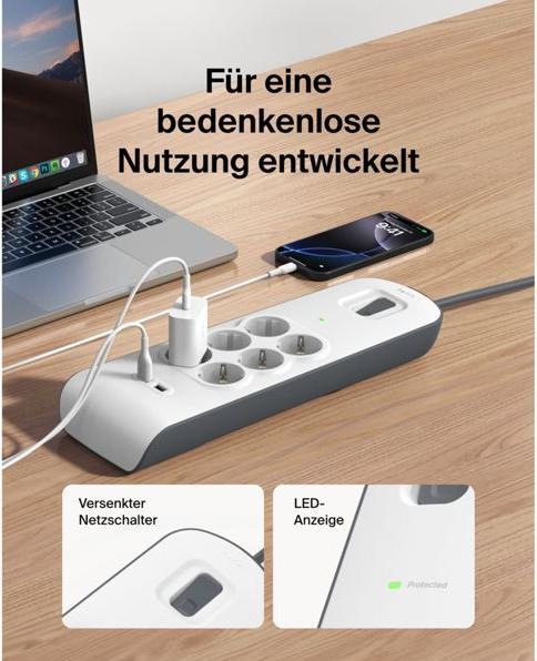 Produktbild Belkin Steckdosenleiste 6-fach + 2xUSB-A, 2m Kabel BSV604vf2M-V2 (6x, Typ 13, 2 m)