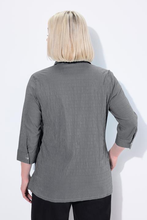 Actual product image Ulla Popken Textured Stripe Button Front Stretch Blouse (68)