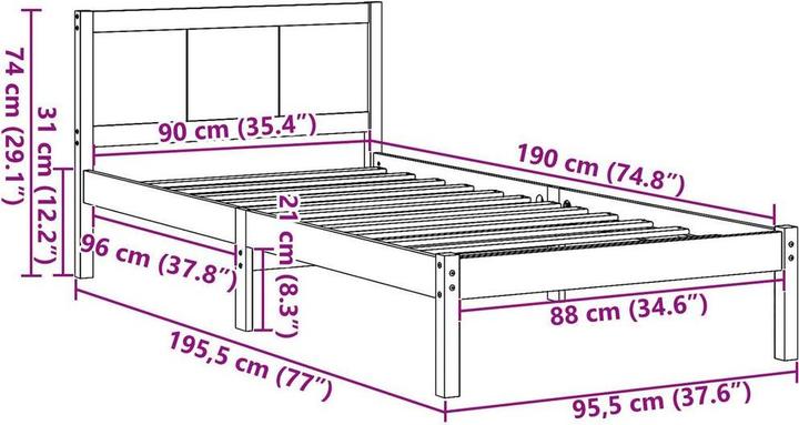 Image du produit vidaXL Bettgestell (90 x 190 cm)
