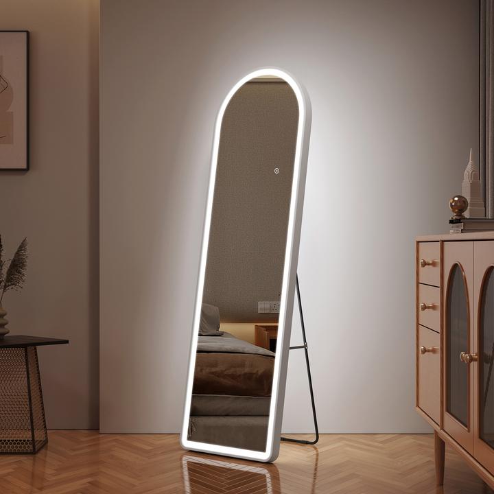 Actual product image Emke Arch Freestanding Mirror with Illumination, 3 Colour Temperatures, Aluminium Frame, 45*147cm, White (45 x 147 cm)