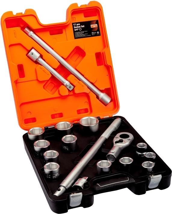 Actual product image Bahco 3/4"-Steckschlüssel-Satz, metrisch, Sechskant, inklusive Umschaltknarre - 17-teilig (3/4")