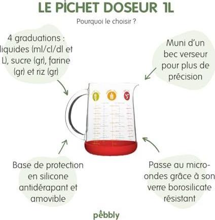 Produktbild Pebbly Messbecher m. Silikonboden (abnehmbar) 1 lt (1000 ml)