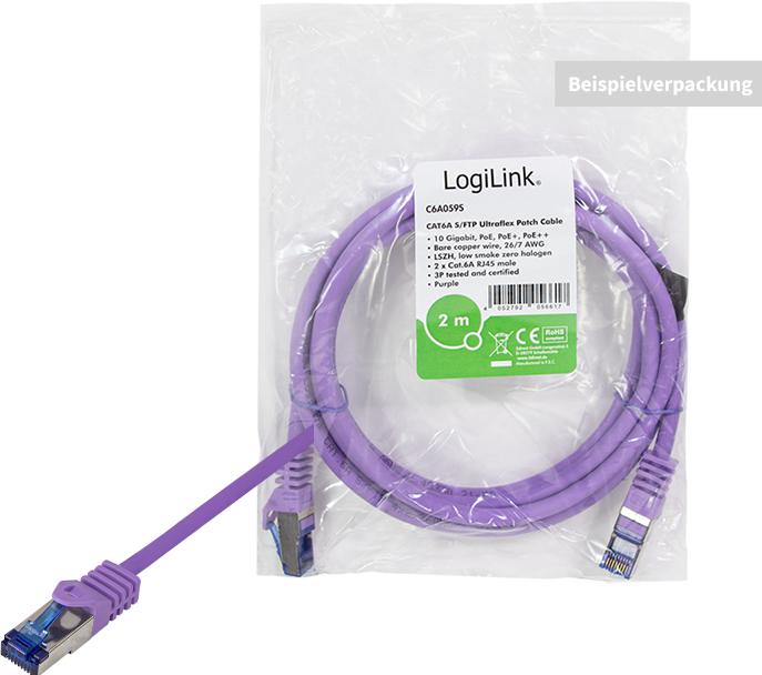 Actual product image LogiLink Patch cable Ultraflex, Cat.6A, S/FTP, 10 m, violet (S/FTP, CAT6a, 10 m)