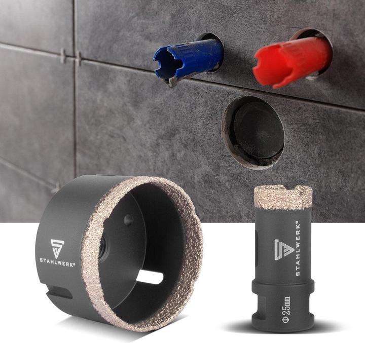 Actual product image Stahlwerk Diamond core bits set of 10 6-68 mm M14 for angle grinders (6, 8, 12, 16, 20, 25, 35, 55, 68 mm, 10 mm)