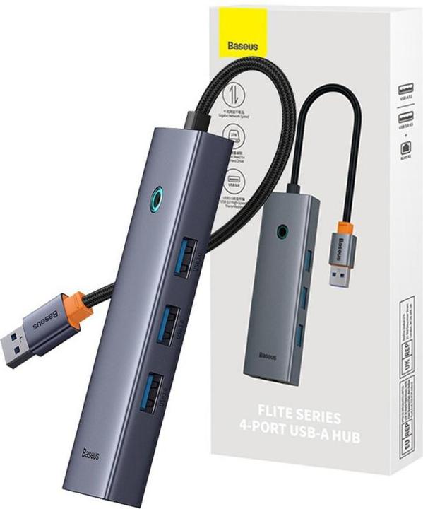 Produktbild Baseus 4in1 Hub UltraJoy USB-A to USB 3.0 RJ45 (space grey) (USB-A, 4 Ports)