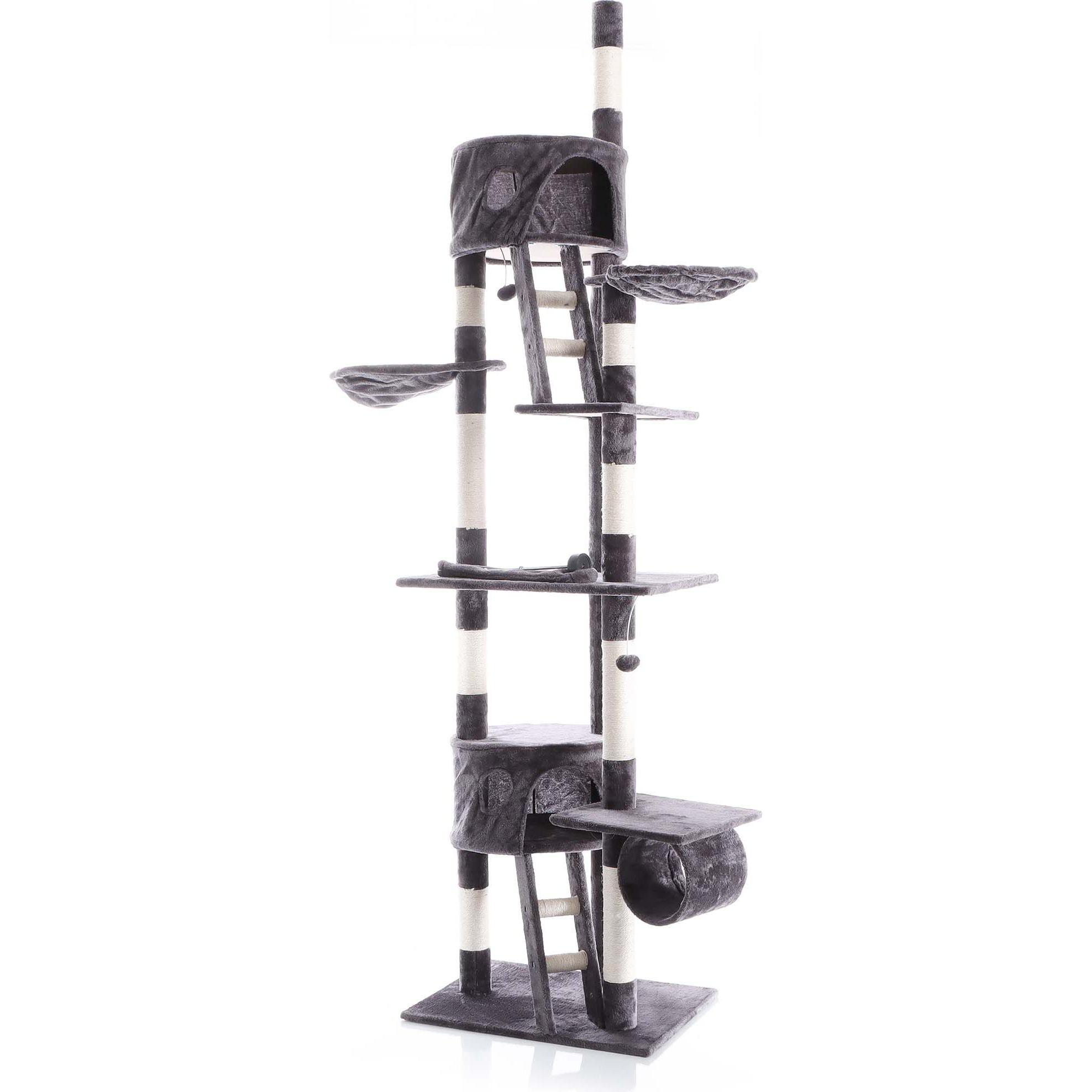 Wiltec Kratzbaum 240–260cm Katzenkratzbaum deckenhoch Kletterbaum (260 cm, Dunkelgrau), Katzenbaum