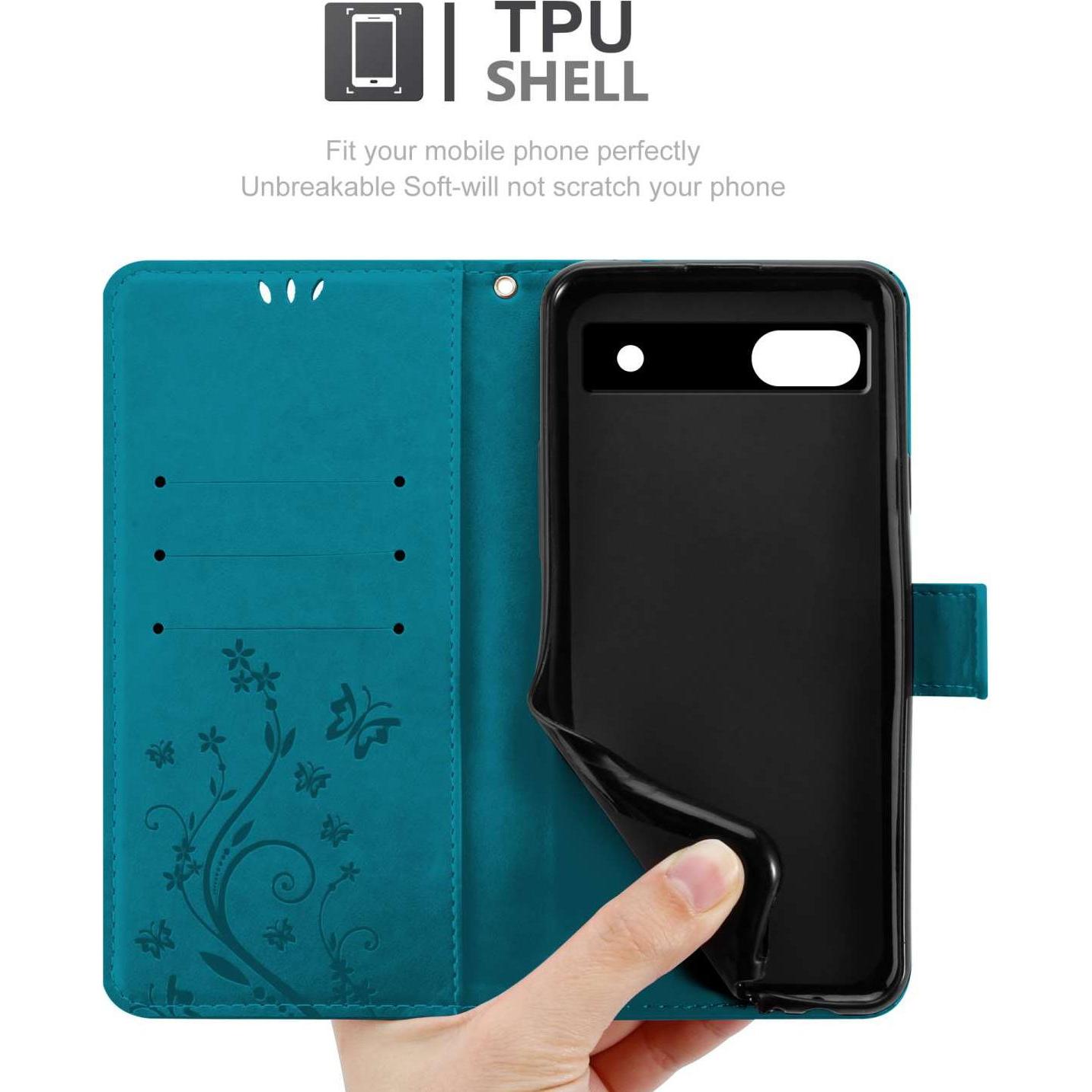 Thumbnail - Cadorabo Hülle für Google PIXEL 6A mit Blumen Muster (Google Pixel 6a), Smartphone Hülle, Blau