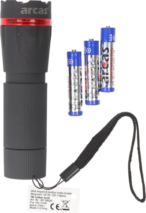 Actual product image Arcas ARC-1 Watt Zoom LED plastic torch / 1 x High Power LED, 60 lumen (10.70 cm, 60 lm)