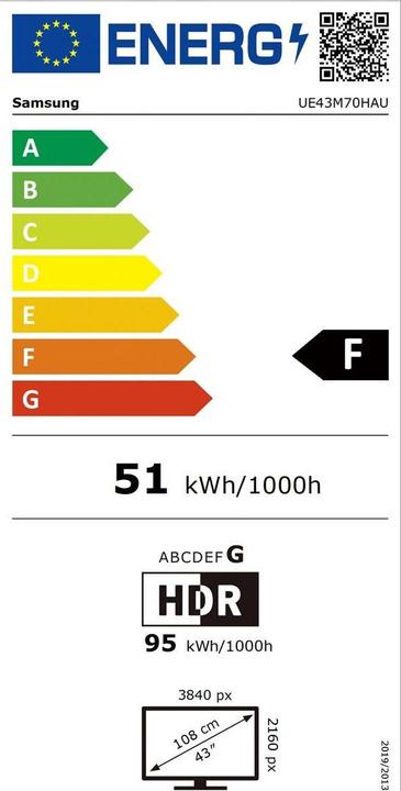Energy Label Samsung UE43M70HAUXXN (43", M70H, Mini-LED, 4K, 2026, CH)
