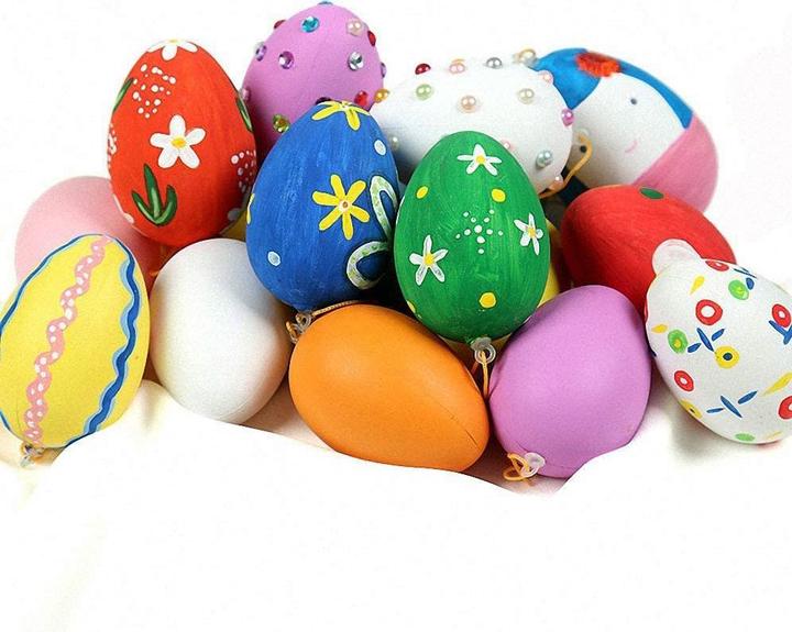 Image du produit I Am Creative Bastel Ostereier do it yourself Deko für Ostern mit Aufhängeband + Stifte 156-tlg. Set