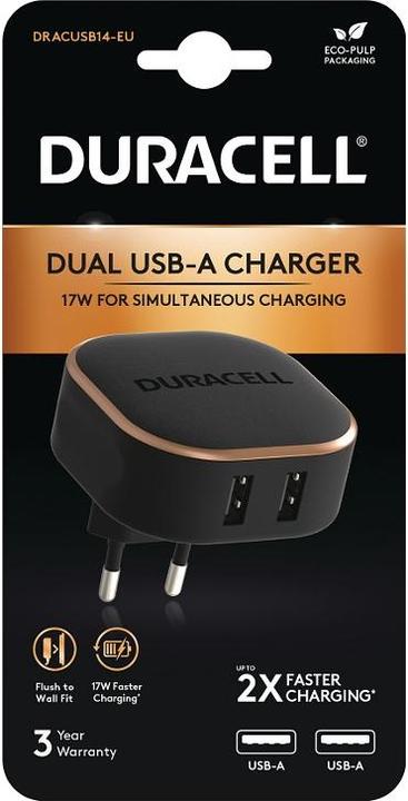 Immagine prodotto Duracell Caricatore da parete USB 3.4A 17W (nero) (17 W)