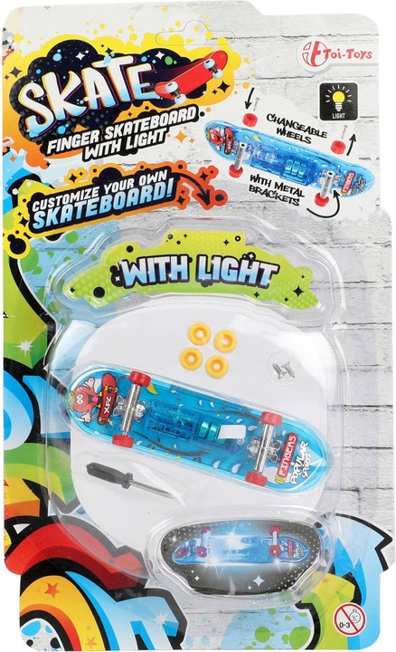 Actual product image Toi-Toys Finger skateboard with light and extra wheels