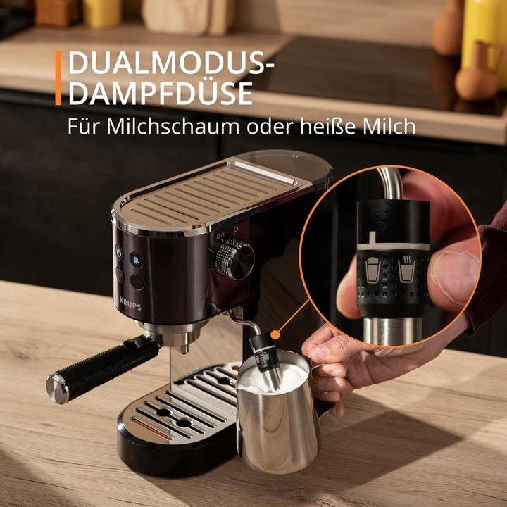 Produktbild Krups EspressoVirtuoso+ XP444G Espressomaschine mit Siebträger Schwarz mit Milch