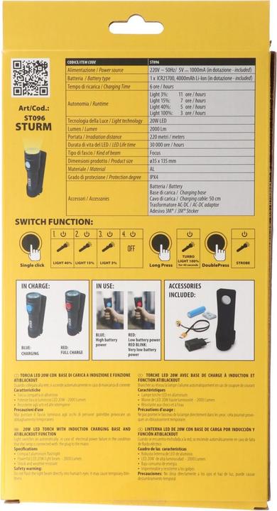 Productafbeelding Magni Stak ST096 STURM Batteriebetriebene LED-Taschenlampe, Schwarz, 2000 Lumen, 20 W (14 cm, 2000 lm)