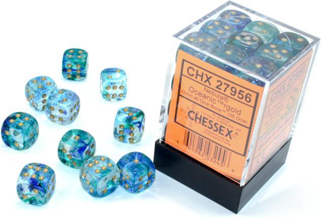 Chessex Nebula TM 12mm d6 Oceanic/gold Luminary Dice Block? (36 dice)