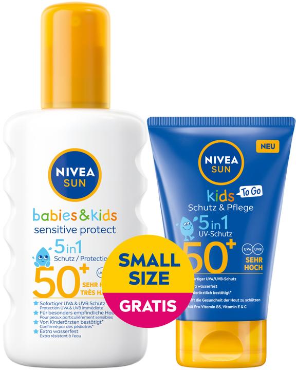 Produktbild NIVEA Mixpack Kids Sensitive Protect Spray LSF 50 + Kids To Go (Sonnenspray, SPF 50+, 250 ml)