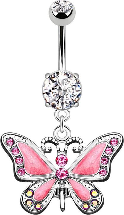Produktbild Star Piercing Banane silber mit Anhänger Schmetterling pink (Chirurgenstahl 316L, ohne Messing)