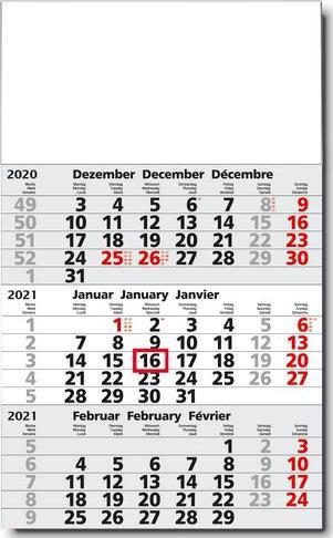 Markenlos 3-Monats-Kalender (Inglese, Tedesco, Francese)